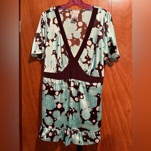 Maurices Blue and Brown Floral Top Size 2 Women’s Plus Satin Fabric